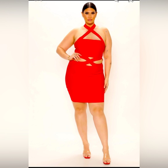 Fashion Nova Plus Sized Alia Bandage Mini Dress in red 3x - Picture 1 of 8